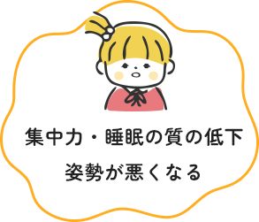 集中力・睡眠の質の低下 姿勢が悪くなる
